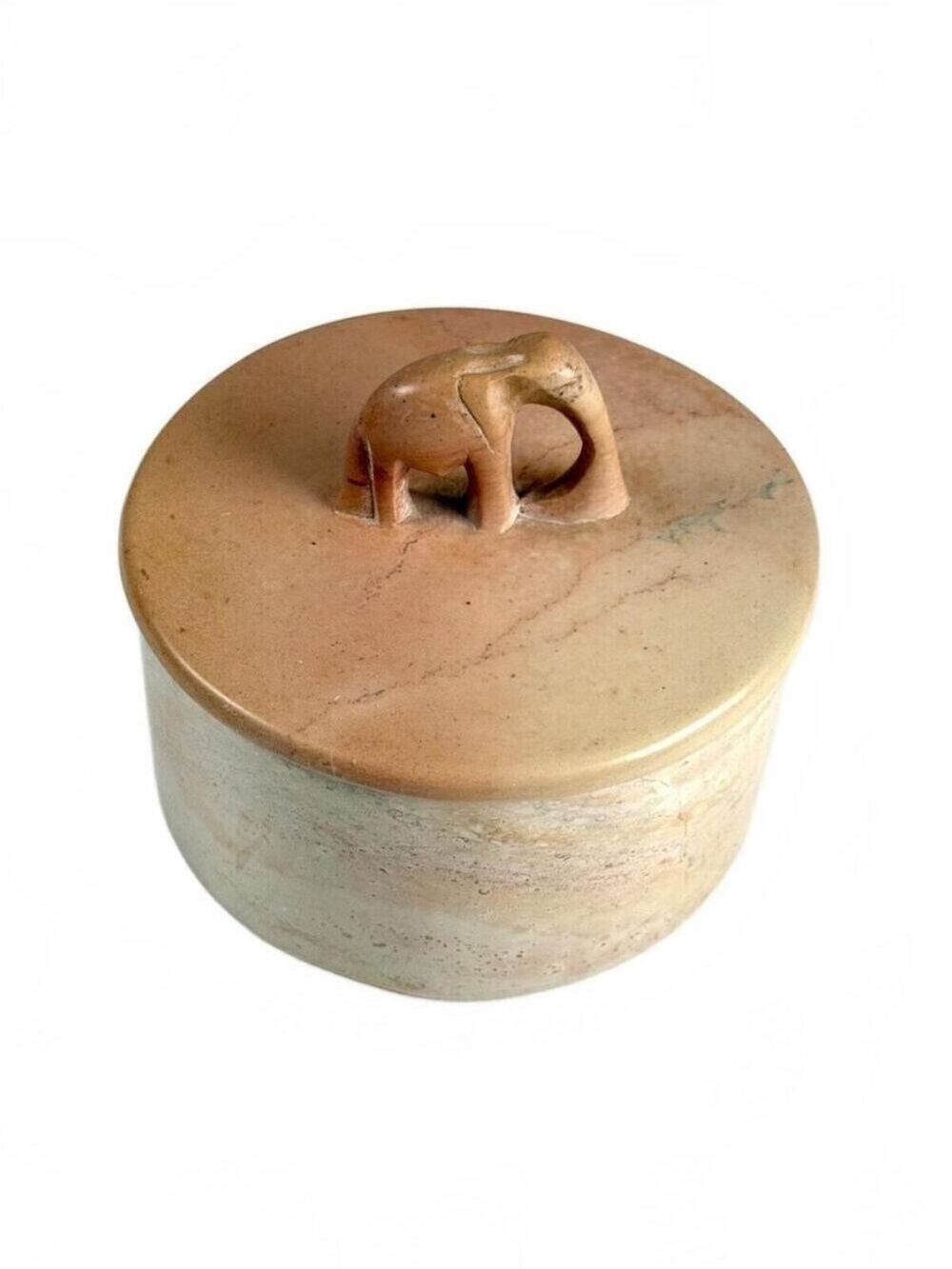 Vintage African Hand Carved Soapstone Elephant Trinket Box Signed